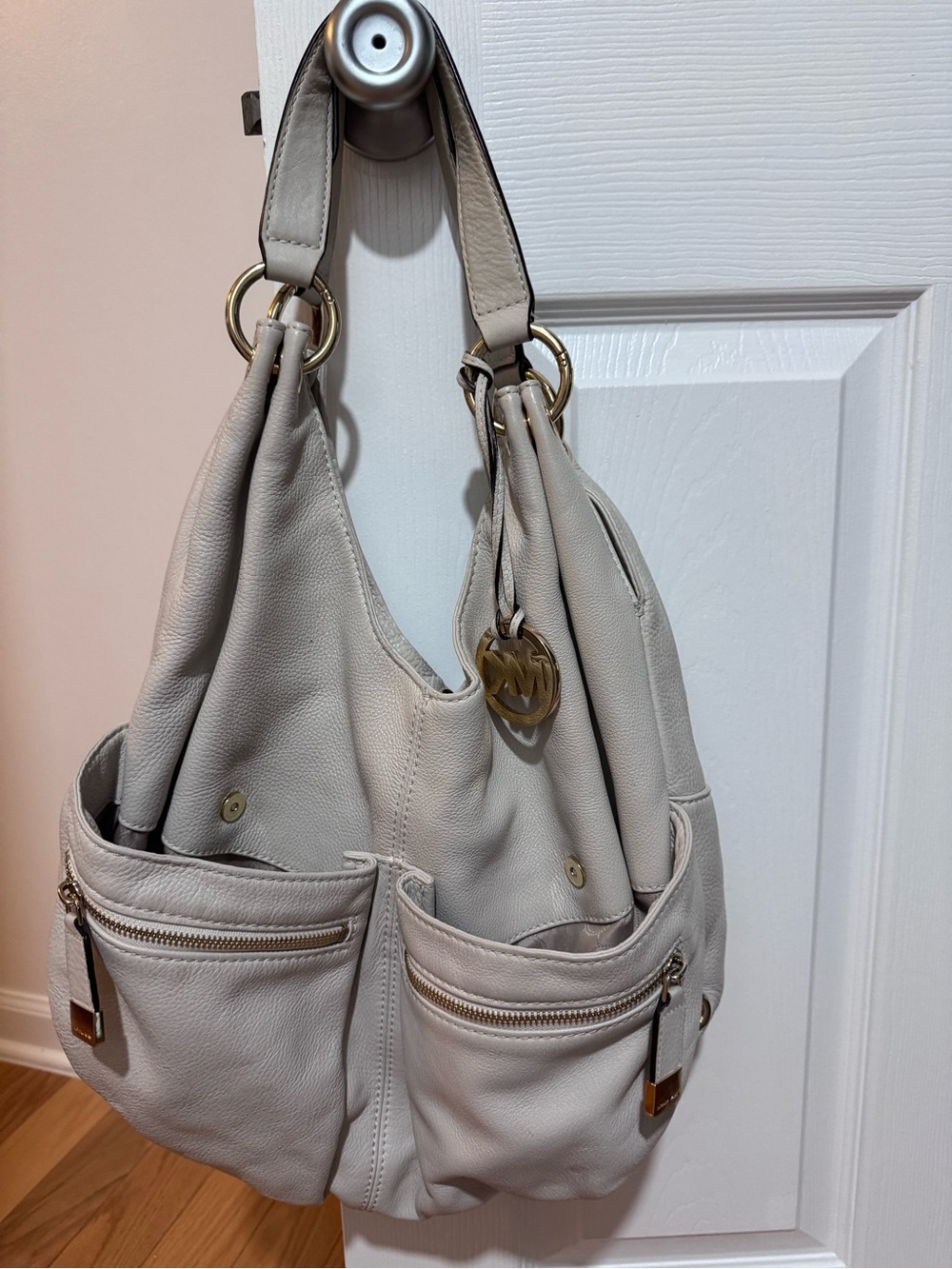 Michael Kors Light Beige Pebbled Leather Shoulder Hobo